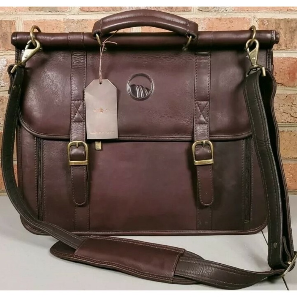 Links‎ & Kings Fidra Brown Leather Briefcase Messenger Attache Bag NWT